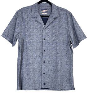 Johnnie-O Short Sleeve Button Shirt Ronan Wake Blue White Leaf Print Mens Medium